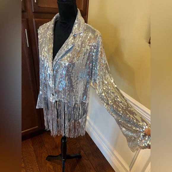 Ashley Stewart Shimmering Silver Fringe Blazer - Picture 5 of 10